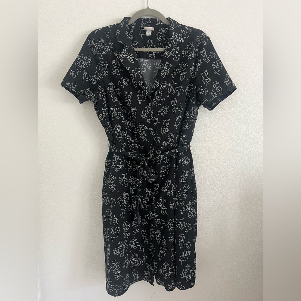 Brand New Day Faces print Black Shirtdress sz L